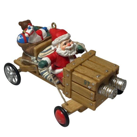 Hallmark 1997 Santa Claus Racing Car Ornament With Toys - Picture 1 of 6